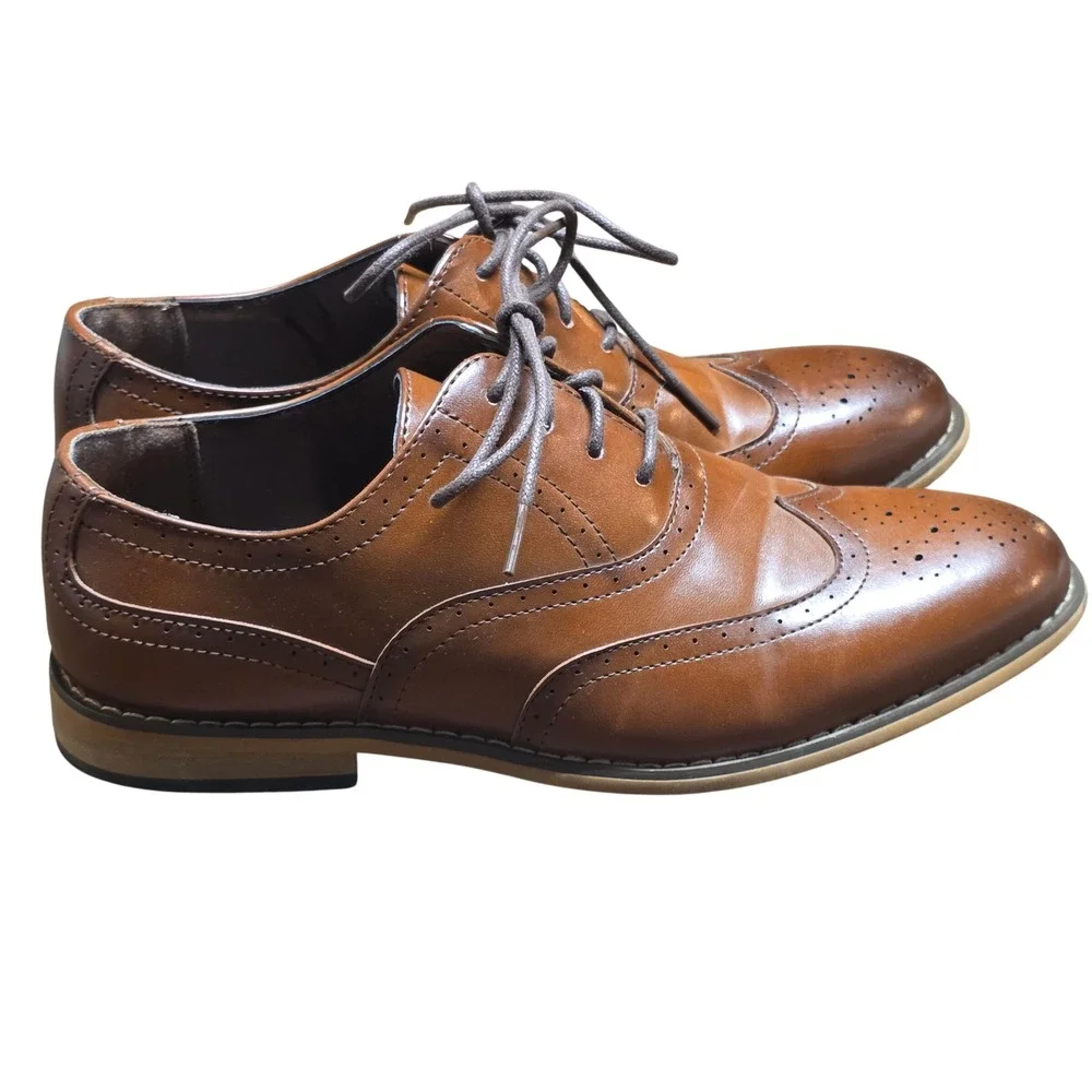 Stacy Adams Boys 5M Wingtip Oxford Dress Shoes Cognac Brown Brogue Lace Up